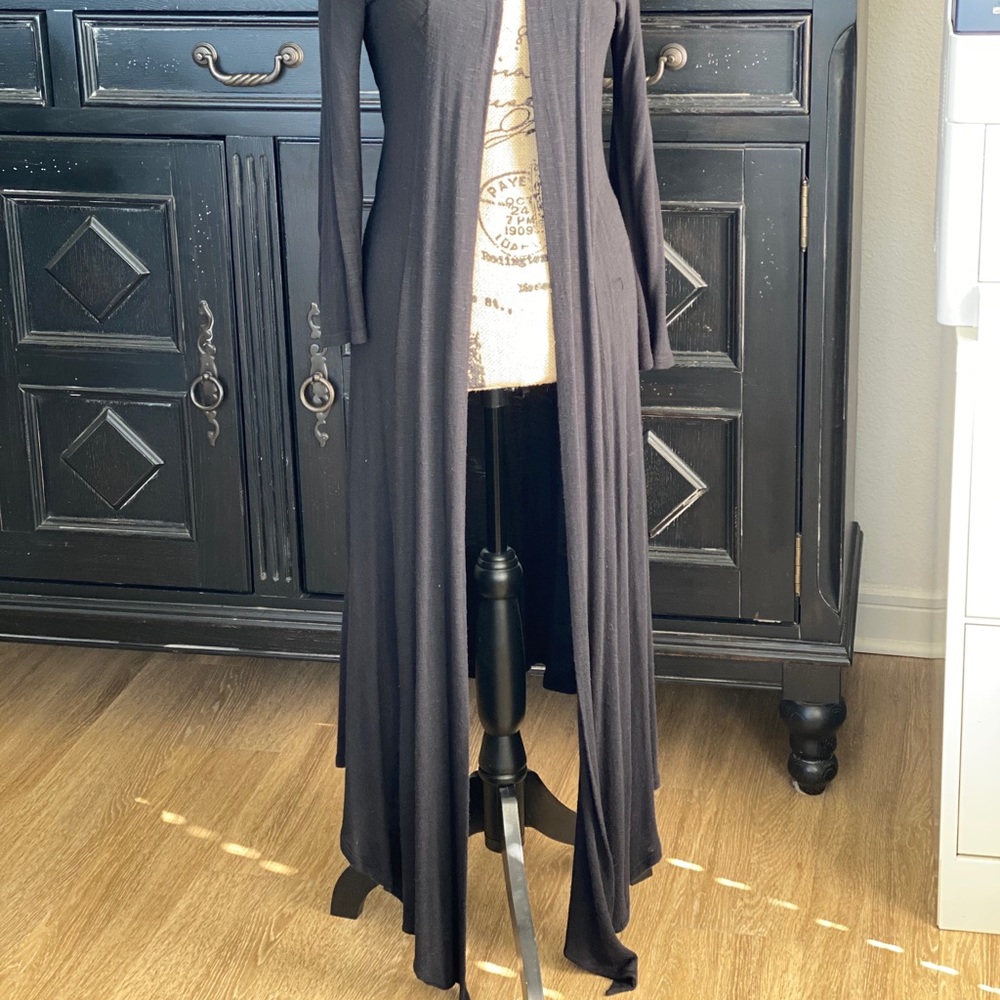 Black Full-Length Drape Layering Cardigan M